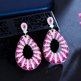 CWWZircons Heavy Stone Work Fuchsia Red CZ Dangle Drop Wedding Earrings