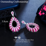 CWWZircons Heavy Stone Work Fuchsia Red CZ Dangle Drop Wedding Earrings