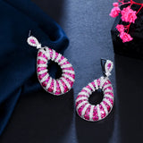 CWWZircons Heavy Stone Work Fuchsia Red CZ Dangle Drop Wedding Earrings