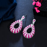 CWWZircons Heavy Stone Work Fuchsia Red CZ Dangle Drop Wedding Earrings