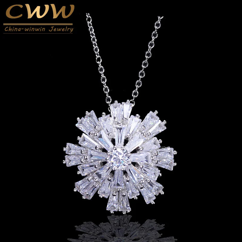 CWWZircons High Bar CZ Rose Flower Necklace Pendant