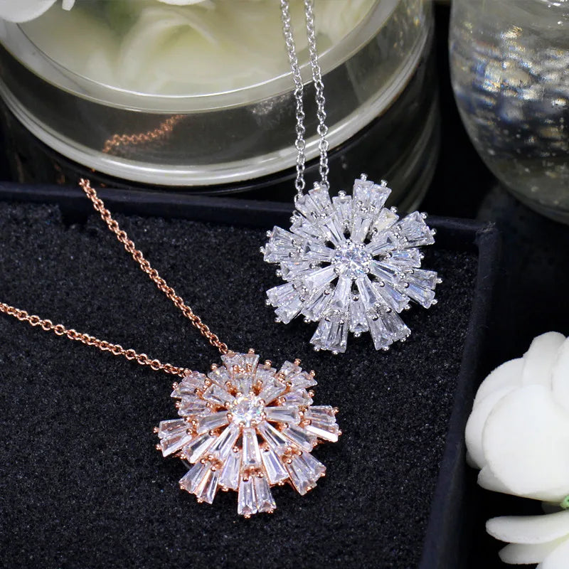 CWWZircons High Bar CZ Rose Flower Necklace Pendant