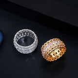 CWWZircons High Dubai CZ Stones Pave Yellow Plated Big Wedding Band Party Rings