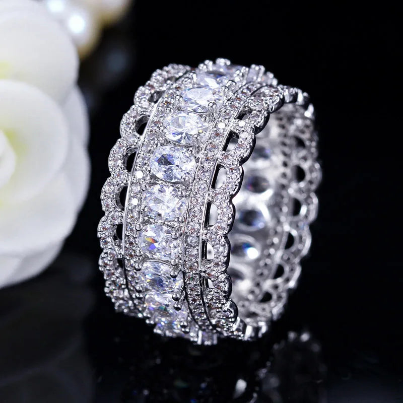 CWWZircons High Dubai CZ Stones Pave Yellow Plated Big Wedding Band Party Rings
