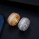 CWWZircons High Dubai CZ Stones Pave Yellow Plated Big Wedding Band Party Rings