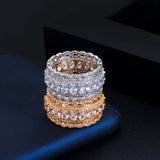 CWWZircons High Dubai CZ Stones Pave Yellow Plated Big Wedding Band Party Rings