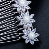 CZ Flower Pearl Wedding Bridal Hair Comb A009