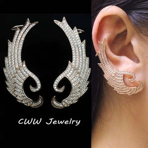 CWWZircons High Rose Micro Pave Big CZ Ear Cuff Clip On Earrings For Women