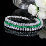 CWWZircons High Silver CZ Green Crystal Bangles Bracelet