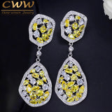 CWWZircons CZ Crystal Yellow Stone Earrings for Women CZ288