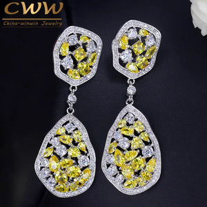 CWWZircons CZ Crystal Yellow Stone Earrings for Women CZ288