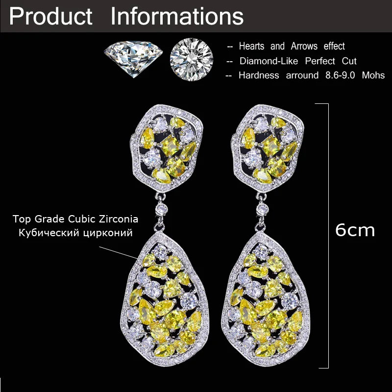 CWWZircons CZ Crystal Yellow Stone Earrings for Women CZ288