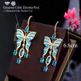 CWWZircons CZ Butterfly Dangle Earrings for Women Boho Party Jewelry