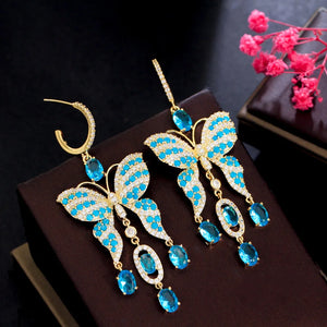 CWWZircons CZ Butterfly Dangle Earrings for Women Boho Party Jewelry