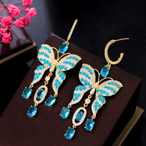 CWWZircons CZ Butterfly Dangle Earrings for Women Boho Party Jewelry