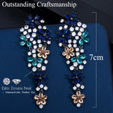 CWWZircons Long Drop Flower CZ Earrings for Women Wedding Party Jewelry