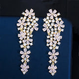 CWWZircons Long Drop Flower CZ Earrings for Women Wedding Party Jewelry