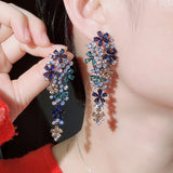 CWWZircons Long Drop Flower CZ Earrings for Women Wedding Party Jewelry