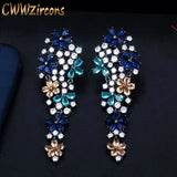 CWWZircons Long Drop Flower CZ Earrings for Women Wedding Party Jewelry