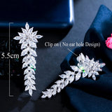CWWZircons Long Leaf Drop Clip On Ear Non Pierced Earrings CZ404