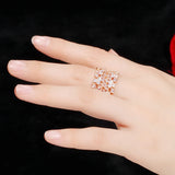 CWWZircons 585 Rose Plated CZ Flower Big Wedding Ring for Women