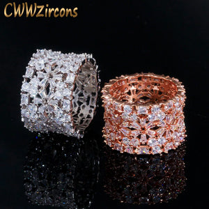 CWWZircons 585 Rose Plated CZ Flower Big Wedding Ring for Women