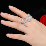 CWWZircons 585 Rose Plated CZ Flower Big Wedding Ring for Women