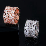 CWWZircons 585 Rose Plated CZ Flower Big Wedding Ring for Women