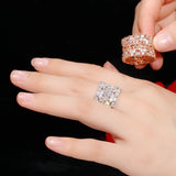 CWWZircons 585 Rose Plated CZ Flower Big Wedding Ring for Women