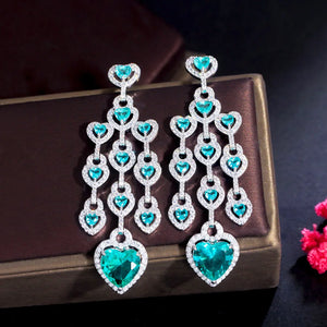 CZ Tassel Heart Shape Chandelier Earrings for Women Wedding Bridal Party CZ940