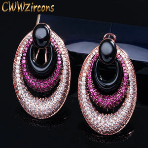 Red Cubic Zirconia Rose Hoop Earrings CZ417