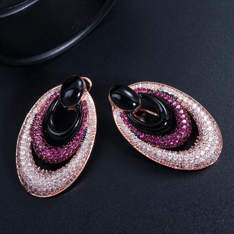 Red Cubic Zirconia Rose Hoop Earrings CZ417