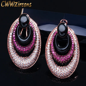 Red Cubic Zirconia Rose Hoop Earrings CZ417
