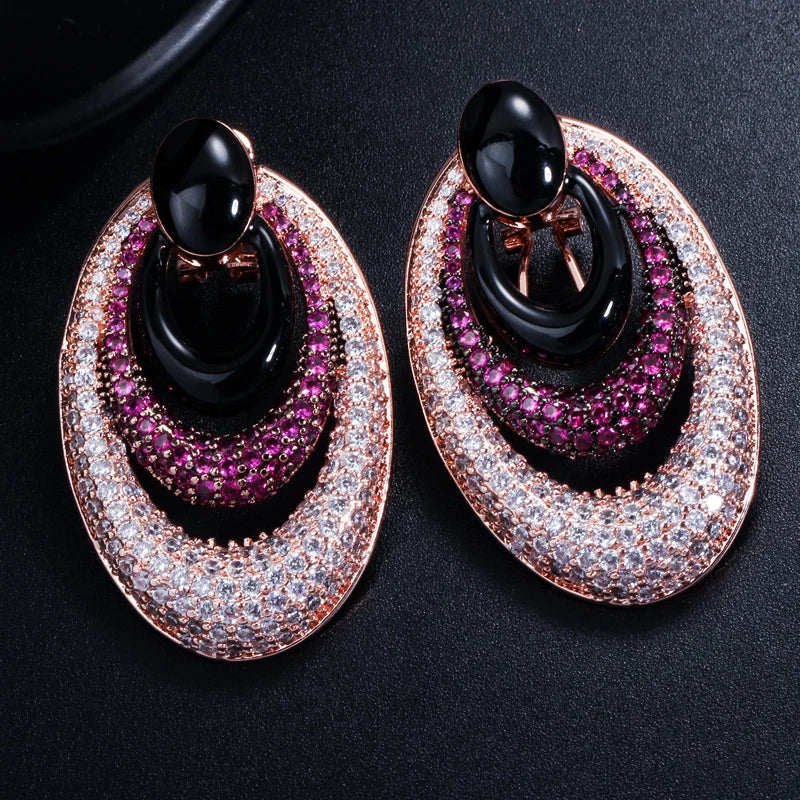 Red Cubic Zirconia Rose Hoop Earrings CZ417