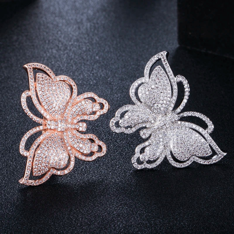 CWWZircons Butterfly Shape Rose Wedding Ring for Women R042