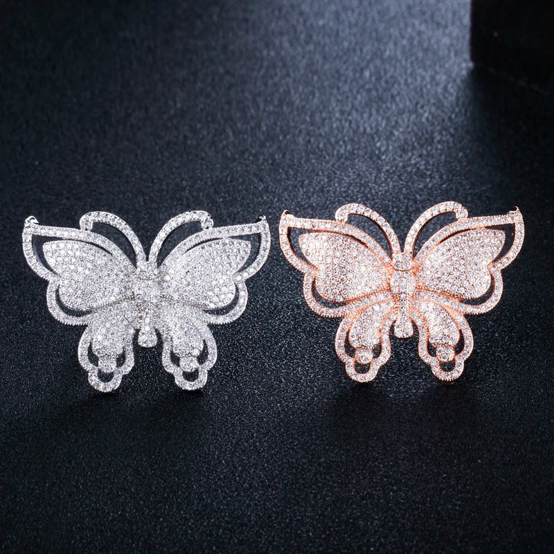 CWWZircons Butterfly Shape Rose Wedding Ring for Women R042