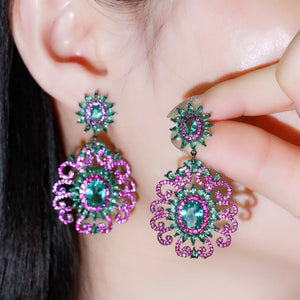 CWWZircons Fuchsia CZ Stones Long Earrings for Party Dress CZ785