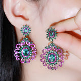 CWWZircons Fuchsia CZ Stones Long Earrings for Party Dress CZ785