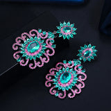 CWWZircons Fuchsia CZ Stones Long Earrings for Party Dress CZ785