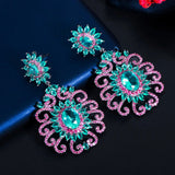 CWWZircons Fuchsia CZ Stones Long Earrings for Party Dress CZ785