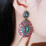 CWWZircons Fuchsia CZ Stones Long Earrings for Party Dress CZ785