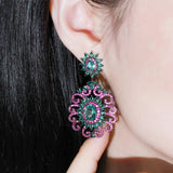 CWWZircons Fuchsia CZ Stones Long Earrings for Party Dress CZ785