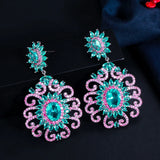 CWWZircons Fuchsia CZ Stones Long Earrings for Party Dress CZ785