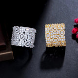 CZ Plated Big Open Cuff Adjustable Engagement Party Ring for Wedding Women