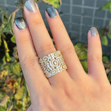 CZ Plated Big Open Cuff Adjustable Engagement Party Ring for Wedding Women