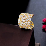 CZ Plated Big Open Cuff Adjustable Engagement Party Ring for Wedding Women
