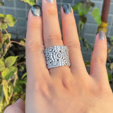 CZ Plated Big Open Cuff Adjustable Engagement Party Ring for Wedding Women