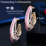 CWWZircons Chunky Round Circle Purple Pink CZ Crystal Hoop Earrings