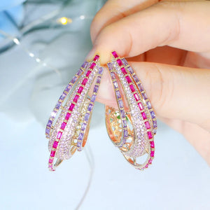 CWWZircons Chunky Round Circle Purple Pink CZ Crystal Hoop Earrings