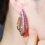 CWWZircons Chunky Round Circle Purple Pink CZ Crystal Hoop Earrings
